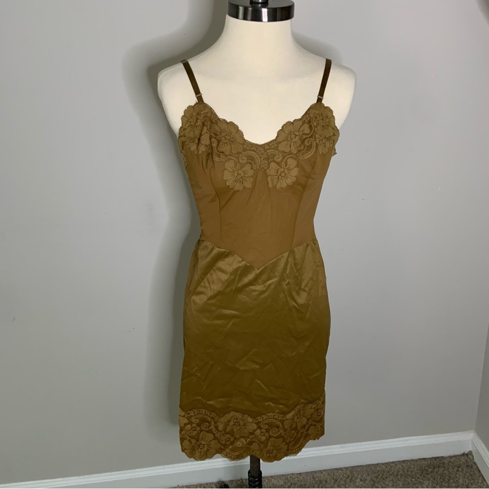 Vintage Vanity Fair Lingerie Slip Mini Dress Size 32 Small Brown Bronze
